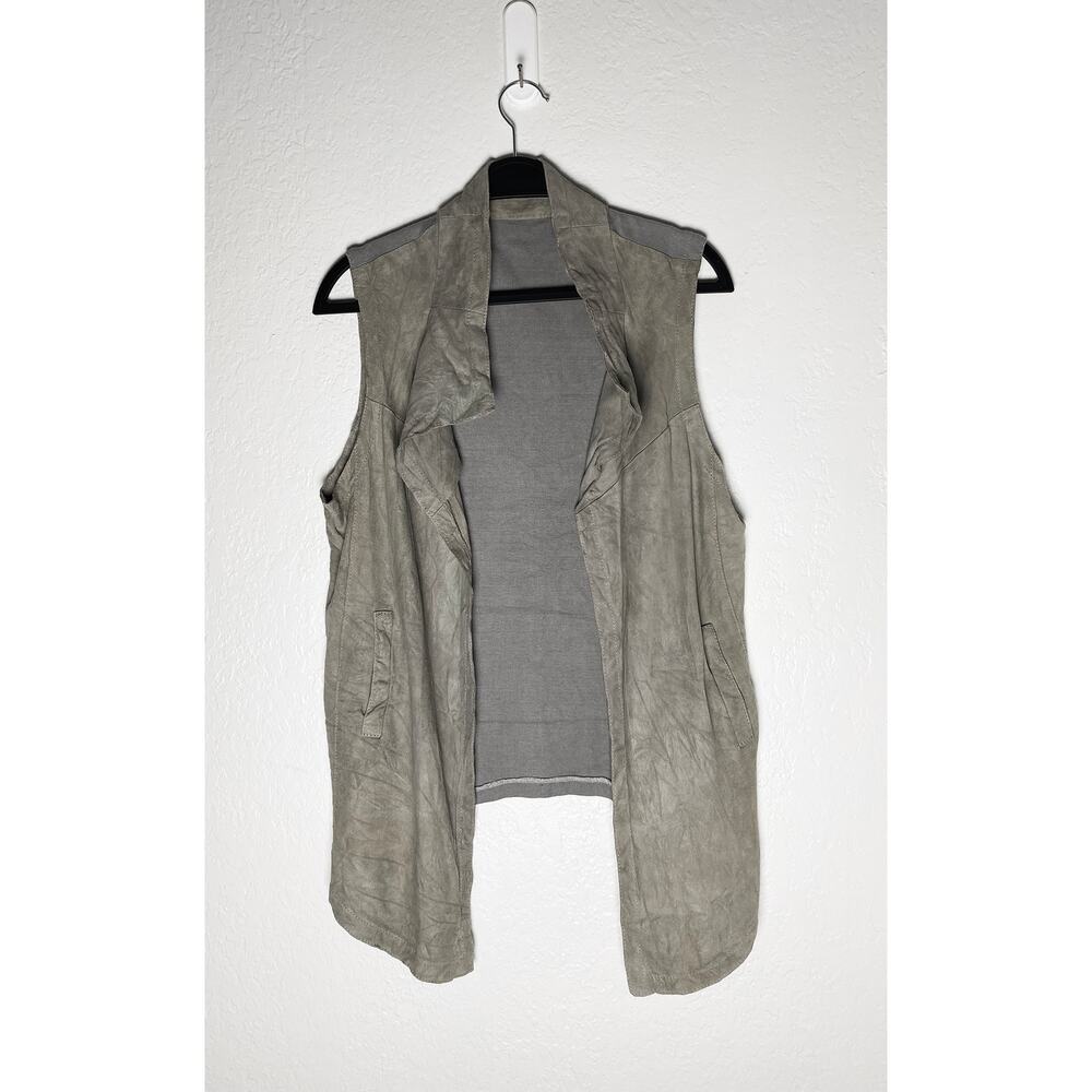 Coldwater Creek Women's Suede Leather Front Open Waterfall Vest Cotton Pockets